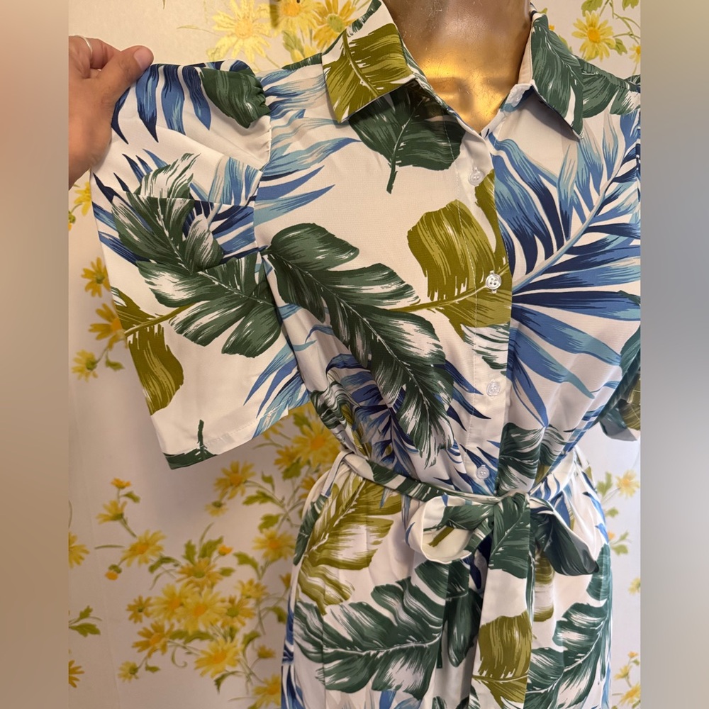 Leaf print button up midi dress size S - Picture 4 of 13